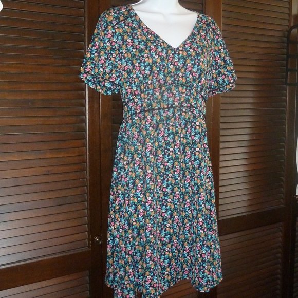 Beautiful Black Dress with Colorful Flowers, S M - Picture 2 of 11